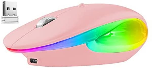 [RM]Wireless Gaming Mouse, Rechargeable, 2.4G Silent Mouse with USB Receiver - Portable Computer Mouse for PC, Tablet, Laptop - Pink