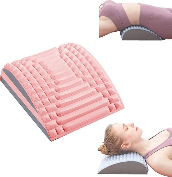 Lower Back Massage, Pain Relief, Back Stretcher, Chronic Lumbar Support Pillow, Herniated Disc, Posture Corrector Pillow pink