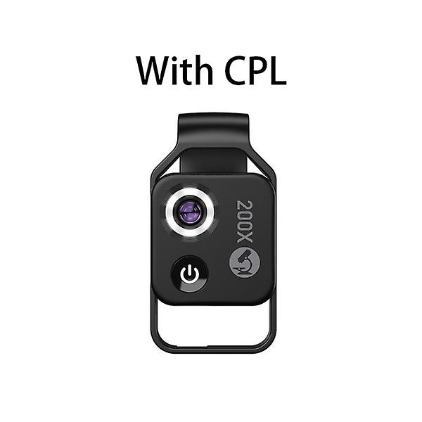 Digital 200X Mikroskoplins med CPL Mobil LED Guide Lampa Mikro Ficka SuperMacro Lins Black