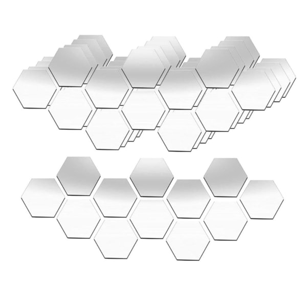 60st 3D Hexagon Akryl Spegel Väggdekor DIY Väggdekoration Silver 70x40cm