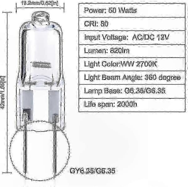 12V G6.35 Halogenpærer 12-pak, 50W Dæmpbar T4 til Accentbelysning
