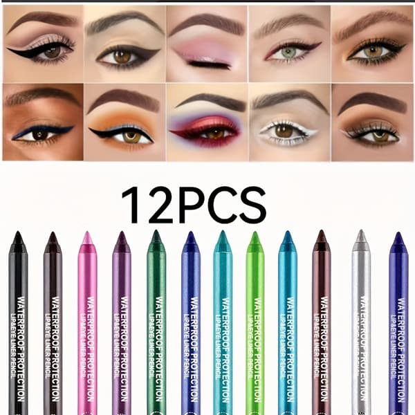 12 Waterproof Eyeliners, with Glitter Effect, Eyeshadow, Eyeliner and Highlighter, Color Mix 12pcs/Mixed color