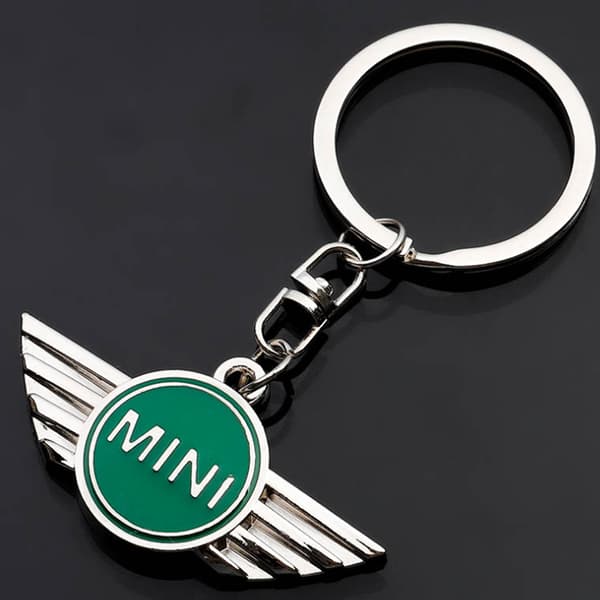 4-pack långa metallnyckelringar med billogotyp, passar till Mini Cooper