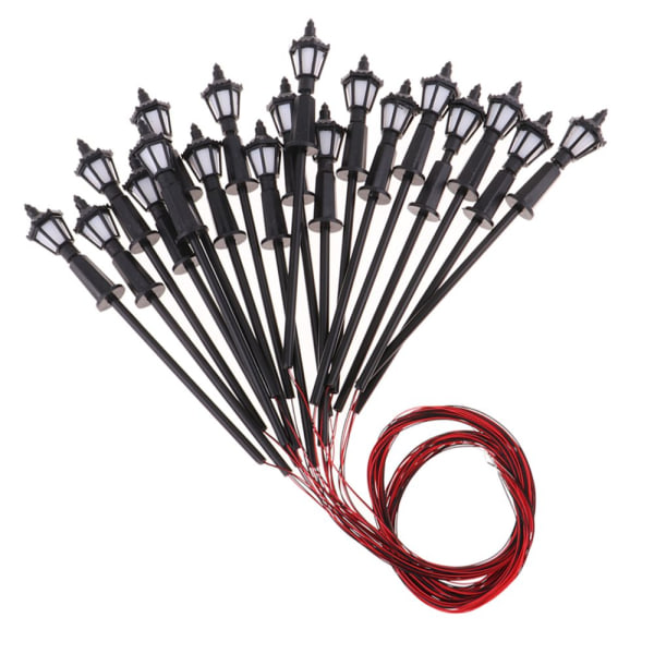 20 st Miniatyr Modell Gatlyktor HO OO Skala LED Trädgårdslampor 1:75