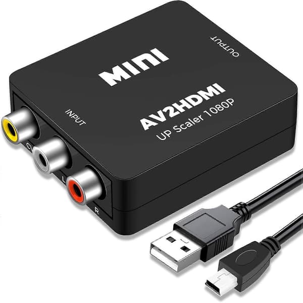 RCA til HDMI-omformer, AV til HDMI-adapter, 1080P CVBS RCA kompositt lyd-videoomformer med USB-strømkabel for kamera/PS2