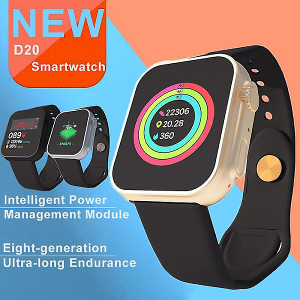 D20ultra 1.44\" Skärm Smart Klocka Flera Sportlägen Fitnessklocka Med Pulsmätning Black