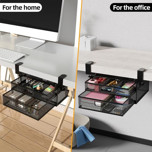 [RM]Office Home Sliding Double Drawer Under Desk Organizer Metal Storage Solution