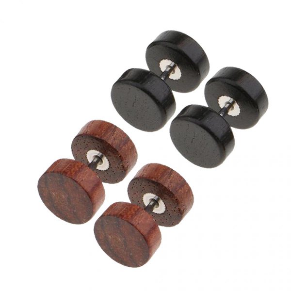 2 Par Illusion Gauge 1,2 mm Rostfritt Stål Trä Örhängen Färg2