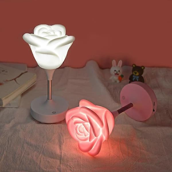 Silikone Rose Blomst LED Lys USB Genopladelig Natlampe 3-tilstande Berøring Romantisk Atmosfære Lys Pink