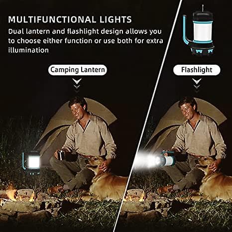 [RM]Rechargeable LED Camping Lantern Handheld Flashlight 6 Modes Tent Lights Multifunctional Power Bank IPX4 Waterproof Spotlight USB Cable Included