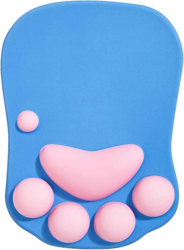 Musemåtte med håndledsstøtte, ergonomisk musemåtte, Kawaii kat musemåtte, silikone gel musemåtte, skridsikker base, til hjem/kontor/gaming, blå, 2024 Ping