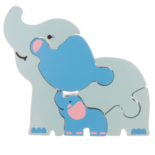 Tecknad Trä 3D Pussel Djurmodell Byggklossar Leksak Elefant
