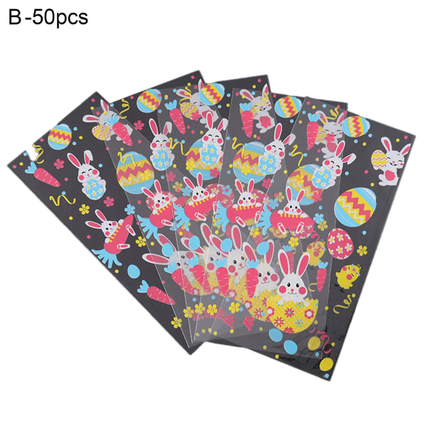 50 st/set Söt Kaninmönster Godispåse Påskstil Söt PET Presentpåse för Fest B