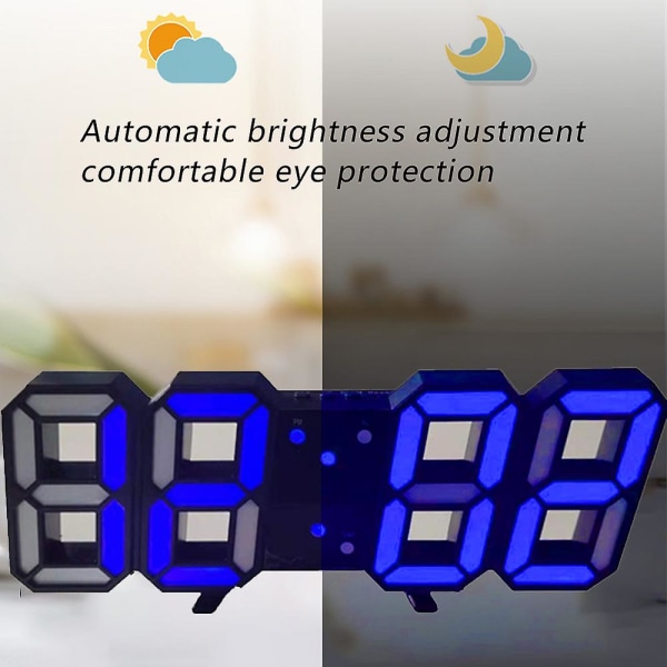 Digital Väggklocka LED Elektronisk Present Väckarklocka Intelligent 3D Digital Klocka Väckarklocka blue