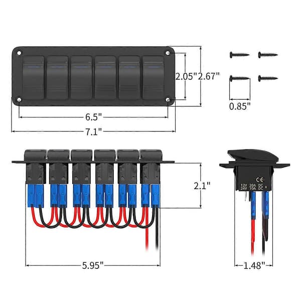 LED Rocker Switch Panel 12V 24V 6-Gang Car Switch Panel ON OFF for Car Accessories Marine
