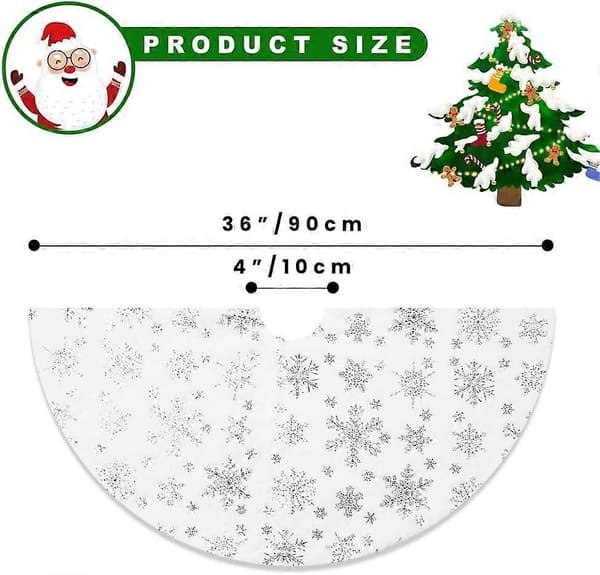 Julgransmatta 90 cm, stor silver snöflinga julgransfot, julgransmatta för julgran