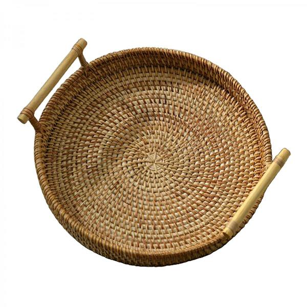 Handvävd Brödkorg Förvaringsbricka i Rotting Te Drycker Snacks Heminredning 28x4 Cm