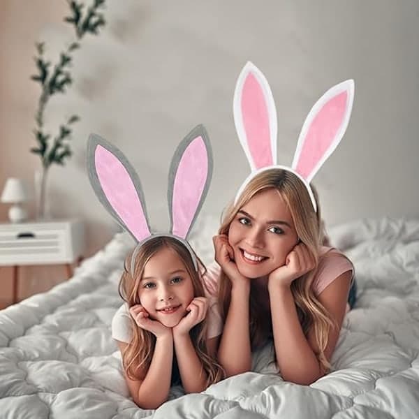 2-pack Easter Bunny Ears Headband - Grey and White Plush for Children's Clothing