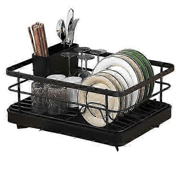 [RM]Large Dish Drying Rack with Automatic Drain & Non-Slip Design - Stable, Space-Saving, Easy Installation black