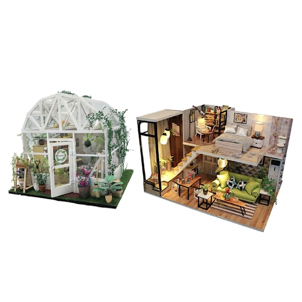 2x DIY Dockhus-kit med Tillbehör Miniatyrhusdekorationer