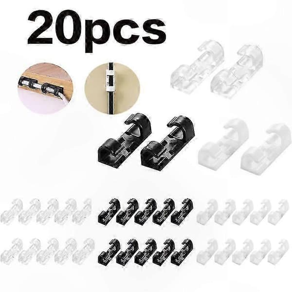 20-pack självhäftande sladdklämmor för kabel- och trådhantering Transparent 20pcs
