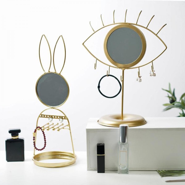 Bordsskiva ögonformad spegel med smyckesställ, modern dekorativ halsbandshängare