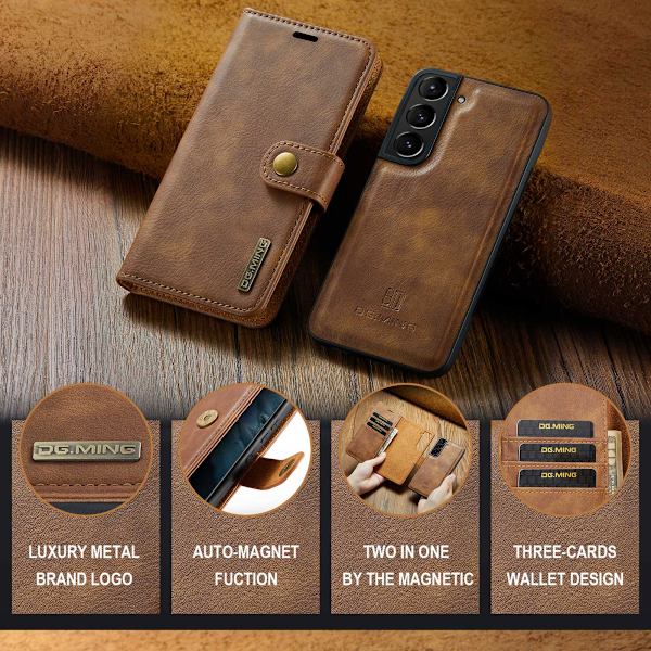 [RM]DG.MING Leather Case with Magnetic Shell, Samsung S22, Brown brown