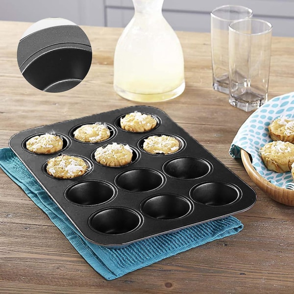 Muffinsbakpanna i svart, för 12 muffins, med non-stick beläggning