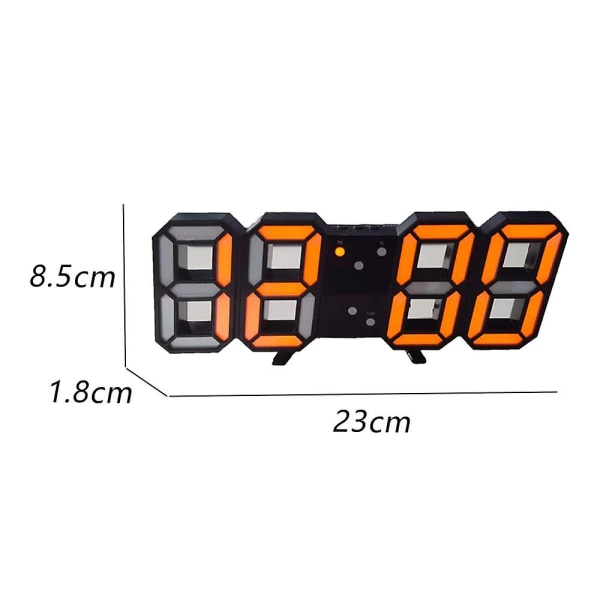 Digital Väggklocka LED Elektronisk Present Väckarklocka Intelligent 3D Digital Klocka Väckarklocka Orange