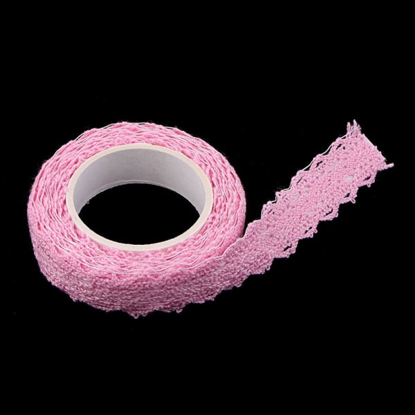 2 Yards 15 mm Washi Tape Spets Tyg Självhäftande Trim Bröllop Rosa