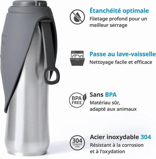 Isolert vannflaske for hund, 750 ml, dobbeltvegget
