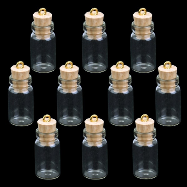 10 st Mini Flaskor Berlocker Glas Tom Klar Färg Hänge Önskeflaskor