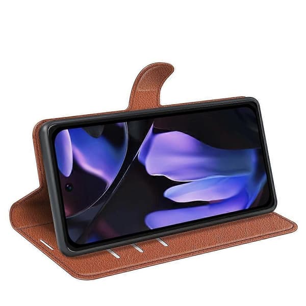 [RM] Litchi læder-telefonetui til Google Pixel 9a Brown For Google Pixel 9a