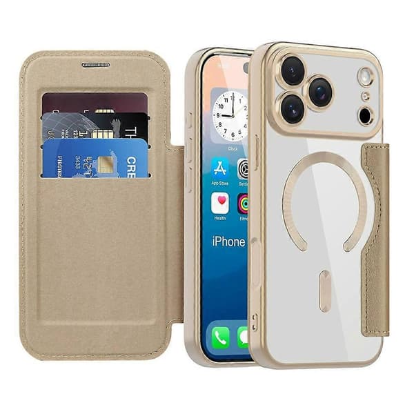 [RM] Kompatibelt etui til iPhone 17 Pro Max, kompatibelt med MagSafe, rombeformet PU-lædercover Gold