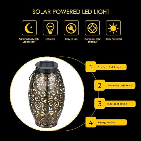 [RM]2-pack Solar Lights, Hanging Solar Lantern Outdoor Solar Powered Lantern with Handle Metal Waterproof Decorative Solar Light for Garden