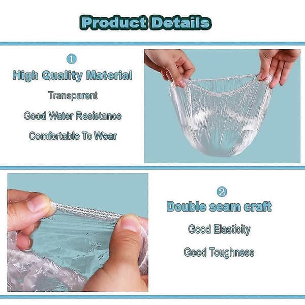 [RM]100 Pcs Disposable Shower Caps 100 Pcs Bath Cap Large Waterproof Thick Elastic Plastic Clear Shower Cap Yellow
