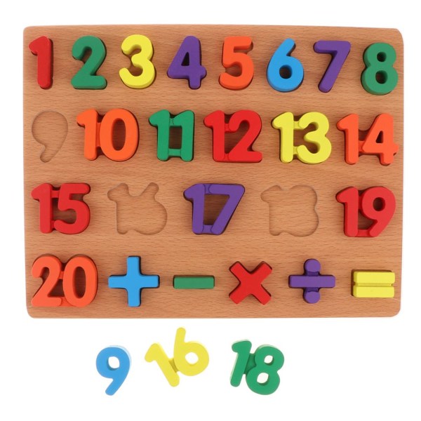 Träpussel barn/ baby kognitiv leksak Math nummer 1-20