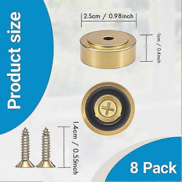 8-pack Brass Cutting Board Feet with Non-Slip Pads, Rubber Feet for Cutting Board, 1 Inch Solid Brass Rubber Feet