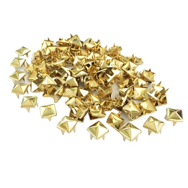 Grossist 100 st fyrkantig pyramid nit metall nitar läderhantverk diy guld