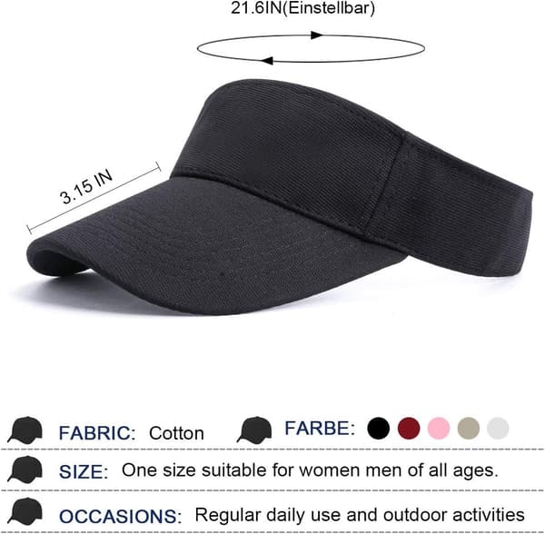 [RM]Sun Visor Cap - Women's Ponytail Baseball Cap, Sports Outdoor Plain Visor Cap, Adjustable Twill Golf Tennis Visor Hats for Men