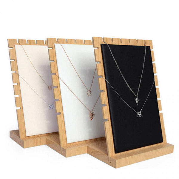 Massivt Trä Halsband Hänge Smycken Display Förvaringsorganisatör Beige