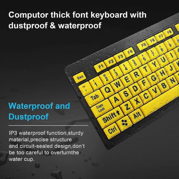 Piao Lar Print Computer, kablet USB høj kontrast med overdimensionerede printbogstaver til synshandicappede personer med lavt syn (gul)