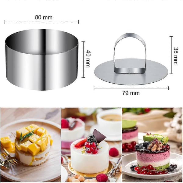 4 stk. mini kageform i rustfrit stål, rund moussering sæt 8 cm diameter bageværktøj [MI]