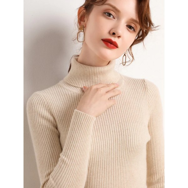 Heliar Dam Höst Polotröja Stickad Mjuk Tröja Kashmir Jumpers Basic Mjuka Tröjor För Kvinnor APRICOT One Size