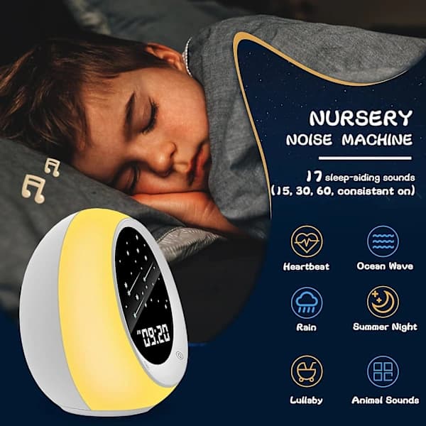 Routine Helper Sleep Trainer, Kids Alarm Clock, Nursery Sound Machine & Night Light With Rest Timer For Younger Children
