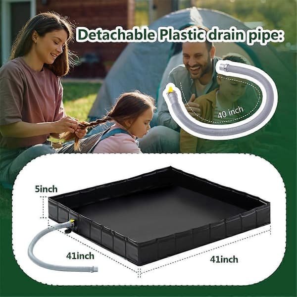 [RM]Portable Shower Tray, 41x41 inch Foldable Shower Base & Basin Floor with Detachable Drain Pipe, Ideal