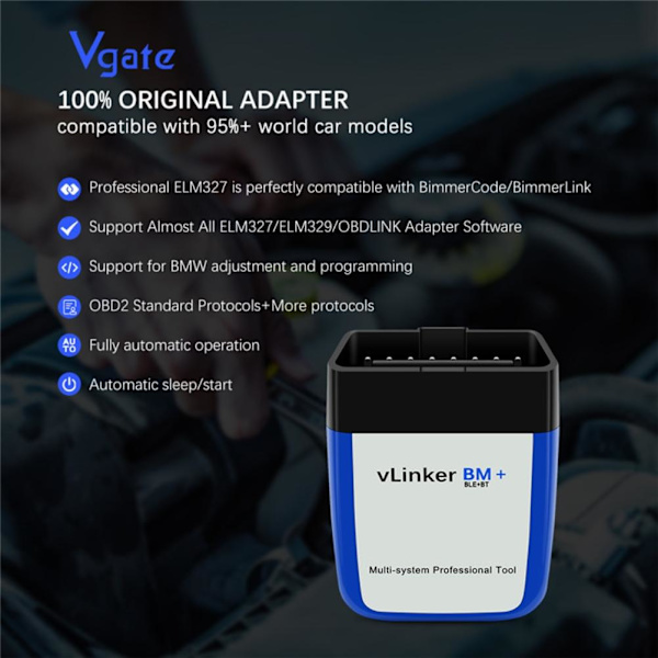 [RM]Vgate Vlinker BM+ OBD2 V2.2 Bluetooth Dual Mode 4.0 Diagnostisk Bilfejldetektor Kompatibel til Android/til IOS 0.1