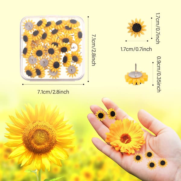 [RM]30 Pcs Sunflower Thumbtacks Push Pins, Cute Decorative Pushpins for Cork Board Push Pins (7.7 cm * 1.7 cm)