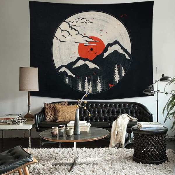 Gobeläng Bergsskog, Solgobeläng Naturlandskap Vardagsrum Sovrum Studentrum (Svart och Vit, (58\"X79\"))