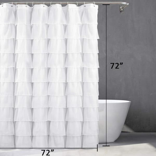 White Shower Curtain with Ruffles in Rustic Style, Sheer Fabric Compatible with Bathroom, 183 cm[RM]
